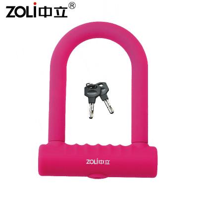 China ZOLi Rubber Bike Lock Safety Steel with 2 Keys Bike Accessories Recycling U Lock for sale