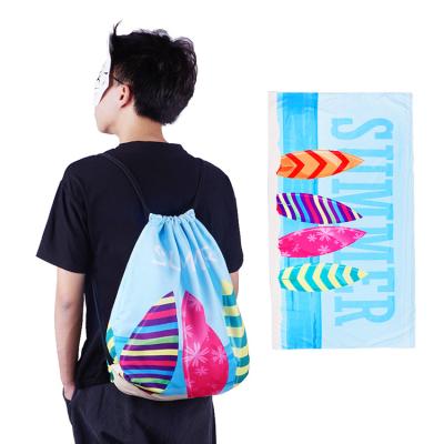 China Customized Printed Beach Towel Child Safe Microfiber Printed Beach Towel Foldable Bag For Free On The Beach for sale