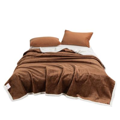 China Cheap High Quality Plain Sherpa Faux Fur Flannel Fleece Bed Blanket for sale