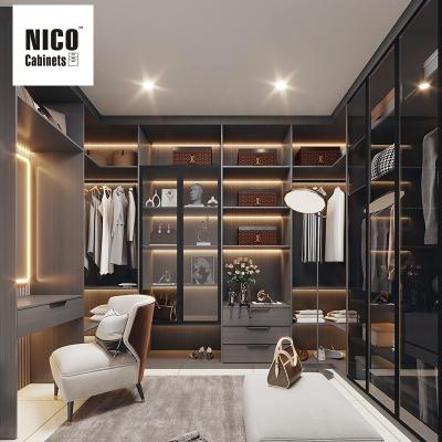 China (Size)NICOCABINET Adjustable High Quality Modern Custom Glass Doors Wardrobe Cabinet Designs for sale