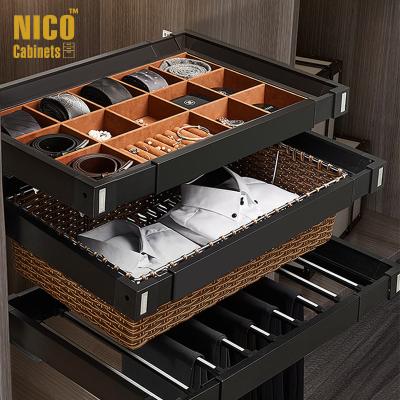 China NICOCABINET Adjustable Width Sliding Accessories Wicker Adjustable Trims Wardrobe Rattan Storage Baskets Multi-Functional Baskets for sale