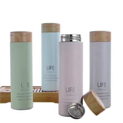 China Sustainable Custom Life Grain BusinessDouble-Wall Wooden Stainless Steel Vacuum Insulated Filtered Water Bottle With Custom Logo for sale