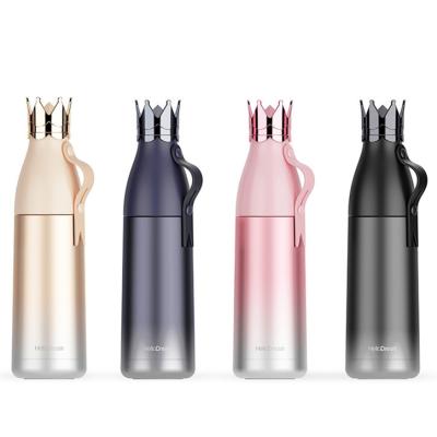 China Viable Exquisite Make To Order Crown Shape Vacuum Thermos Bottle Thermos Student Travel Drink Water Bottle Cup With Handle for sale