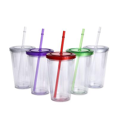 China Sustainable Clear Plastic Tumbler With Lid And Straw, Double Wall Insulated Acrylic Tumbler Cup, Reusable Cold Cup For Cold Drinks for sale