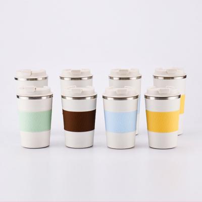 China Viable New Stainless Steel Coffee Mug Fashion Portable Coffee Tumbler 380ml/510ml With Silicone Sleeve To Keep Coffee Mug Cold for sale