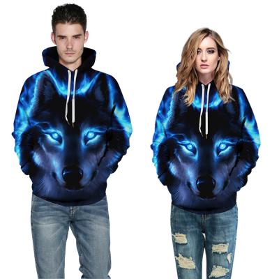 China Unisex Wolf Couples Hoodies 3D Head Pullover Sublimation Wild Spring Print And Autumn Patterns Couples Hooded Sweater for sale