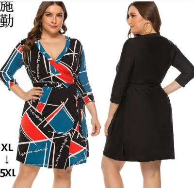 China Dropshipping Amazon New 2021 Viable Autumn Plus Size Dresses Wholesale Women's Short Wrap Dress Office Dress for sale