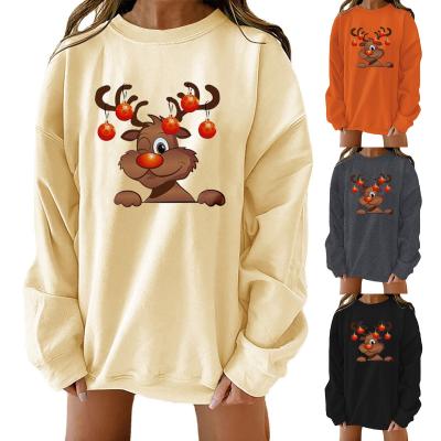 China 2021 Breathable Christmas Sweater Women Autumn And Winter New Style Streetwear T-shirts Letter Print Graphic Tops Long Elk Print Pullover for sale