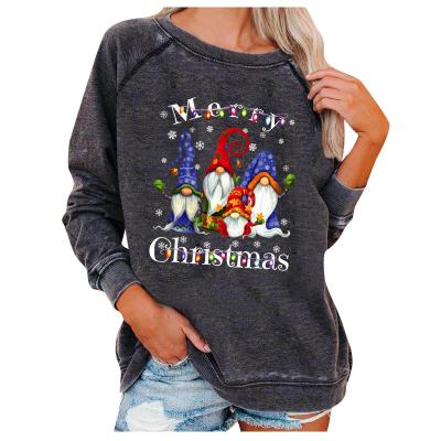 China Gray Crewneck Santa Claus Cartoon Breathable Women's Hoodies Premuim Females Long Sleeve Sweatshirt for sale