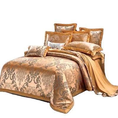 China Wholesale Luxury European Style Shiny Folded Imitate Cotton Embroidery Satin Jacquard Bedding Set for sale