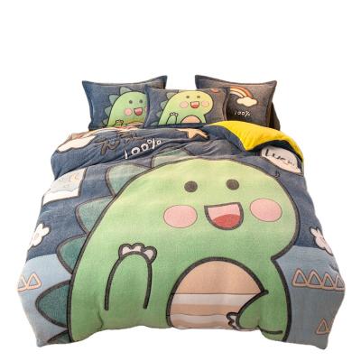 China Hot Sale Flannel Bedding Set Amazon Style Cartoon Plush Velvet Design Quilt Cover Winter Warm Viable Bed Sheet Winter Bedding Set for sale