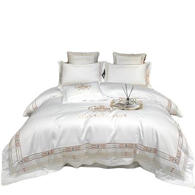 China Viable Factory Hotel Custom High Quality Style A Side Imitate Ice Embroidery B Side 100% Silk Cotton Percale Bedding Set 4pcs for sale