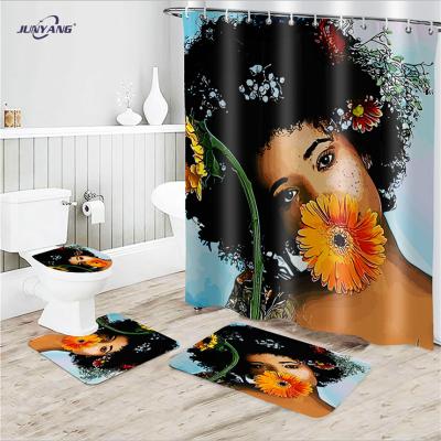 China Sustainable Custom Factory Printing Personality Waterproof Thick Bathroom Sets With Shower Curtain And Cover for sale