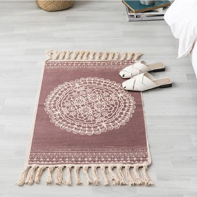 China Cheap Anti-skid Ready Made Classic Nordic Style Vintage Cotton Abstract Printed Hand Knotted Hemp Indoor Floor Blankets for sale