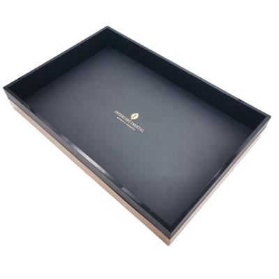 China FWD-20 Rectangular Hotel Supply Custom Marble Acrylic Tray Champagne Gold Black Tray For for sale