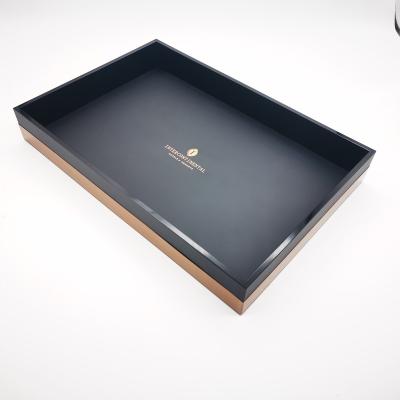 China Rectangular Champagne Gold Black Tray Forhotel Sourcing Custom Marble Acrylic Tray FWD-20 for sale