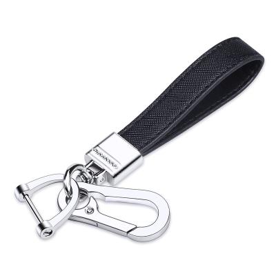 China Metal Car Key Chain Accessories Car Key Chain Genuine Leather Chain Holder with 360 Degree Rotatable Snap Swivel and Anti-lost D-CLIP for sale