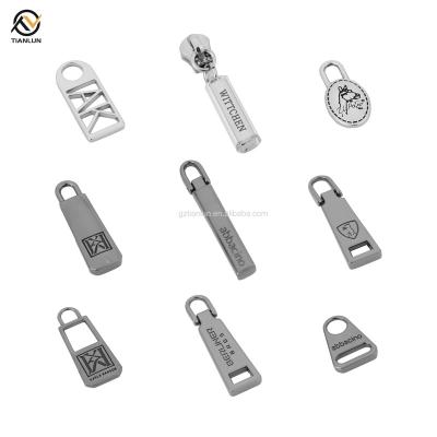 China Custom Brand Accessory Logo Zipper Slider Head Metal Logo Zipper Puller For Bag High Quality Eco-friendly Bag Accessory for sale