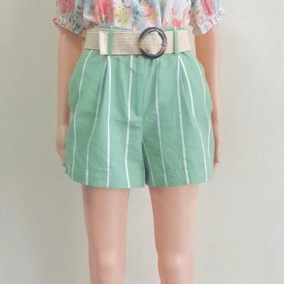 China Anti-Static 2022 Summer New Style Women's Casual Belt Pocket Linen Fabric Loose Elastic Fashion Beach Style Wide - leg Shorts for sale