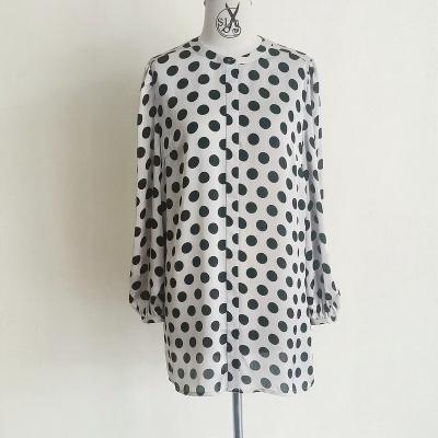 China Summer Ladies Anti-pilling Polka Dot Shirt Dress Bow Collar Lantern Long Sheath Women Even High Quality Tops Blouse for sale