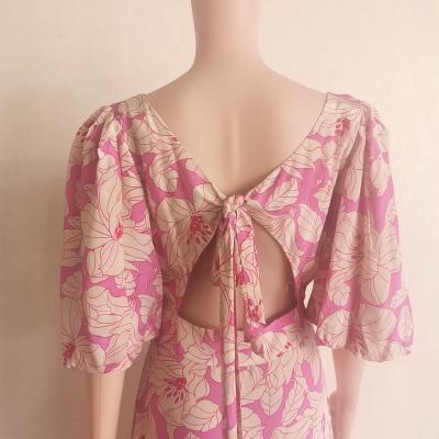 China Long Soft 2022 Floral Print Anti-static Chiffon Dress V-Neck Tunic Long and Breathable Jacquard Beach Casual Wholesale for sale