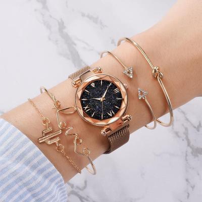 China fashion & Casual Luxury Brand Rose Gold Starry Sky Dial Watches Ladies Crystal Bracelet Quartz Wrist Watch Women 5 PCS Set Relogio Feminino for sale