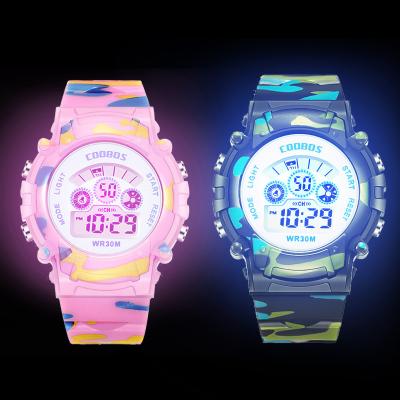 China fashion & Camouflage Casual Luminous Children's Color Flash Waterproof Alarm Clock Creative Children's Digital Clock for sale