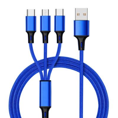 China Video Game Player Whosale Multi Charger Nylon Braided USB Cable 3 in 1 Charging Cable for Mobile Phones for sale