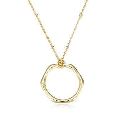 China Fashionable Hexagon Choker Necklace Personality 925 Sterling Silver Gold Color Circle Pendant Necklaces Women for sale