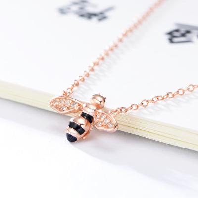 China Sterling Silver Gold Small Dainty Minimalist Black Enamel Bee Necklace Casual/Sporty 925 Wholesale for sale