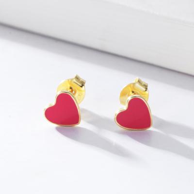 China Peishang Women's Casual/Sporty Gold Plated 925 Sterling Silver Enamel Stud Earrings Jewelry Custom Heart Couple Jewelry for sale