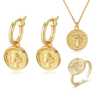 China CLASSIC Women 925 Ring Coin Necklace Jewelry Peishang Silver Gold Plated Jewelry Set for sale