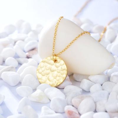 China TRENDY Gold Hammered Textured Coin Necklace Disc Necklace in Sterling Silver for sale