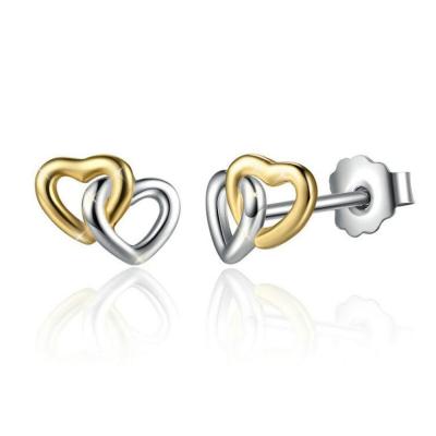 China Cute 925 Sterling Silver Small Heart to Heart Stud Earrings for Women Double Heart Stud Earrings Wedding Gifts for sale