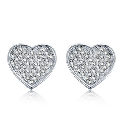 China Peishang Casual/Sporty 925 Sterling Silver Small Micro Pave Zircon Heart Shaped Stud Earrings For Couples for sale