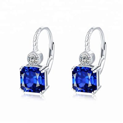 China Silver Blue Stone Earrings 925 Sterling Silver Leverback Ladies Earrings for sale