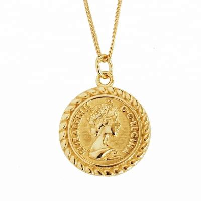 China FASHIONABLE Antique Gold Plated Queen Coin Pendant Necklace Elizabeth Jewelry for sale