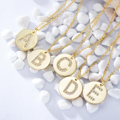 China Casual/Sporting Wholesales Full Set 925 Sterling Sliver Diamond Alphabet Gold Coin Letter Pendant Necklace for sale