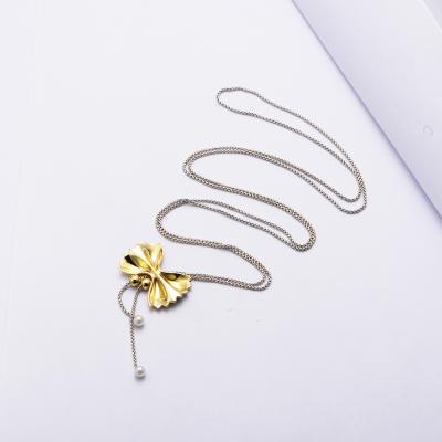 China 2020 New TRENDY 925 Sterling Silver Gold Plated Food Shaped Spaghetti Necklace With Pearl Bead for sale