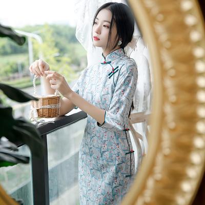 China Chinese style cheongsam temperament long youthful temperament Chinese style suede dress winter customized size improved everyday elastic middle sleeve for sale