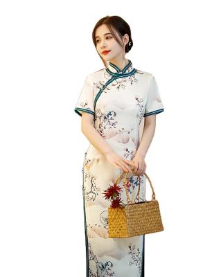 China New Tang Suit Qipao Lady Daily Fashionable Chinese Dress Embroidery Summer High Side Split Modern Cheongsam for sale