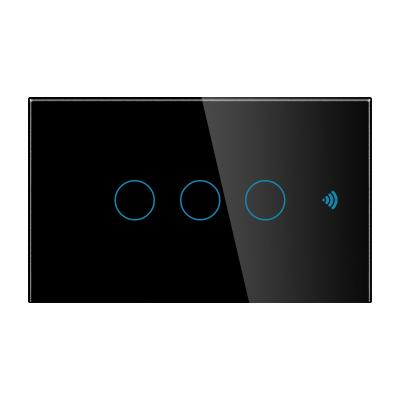 China Tempered Glass 120 Type 1/2/3/4 EU WiFi One Way Wireless Remote Control Three Way Multi Control Touch Screen Black Glass Switch Band Switch for sale