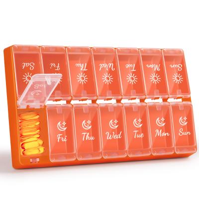 China Food Grade PP Weekly Pill Case with 14 Compartment Medicine Storage Organizer XL for AM P.M. Pill Box Holder Food Grade 7 Day Material BPA Free for sale