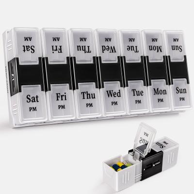 China Food Grade PP Weekly Pill Box 7 Day For Travel Day And Night Pill Case AM P.M. Medicine Organizer With 14 Grids Custom Logo for sale