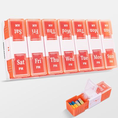 China Food Grade PP Weekly Pill Box 7 Day For Travel Day And Night Pill Case AM P.M. Medicine Organizer With 14 Grids Custom Logo for sale