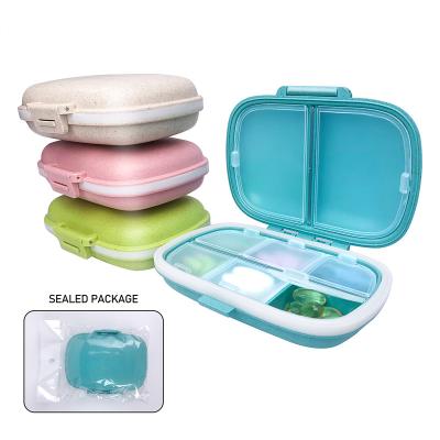 China Waterproof Portable Pill Box Organizer Pill Box Medicine Pill Organizer Customize Logo Wheat Straw Eco Pill for Travel Pill Storage for sale