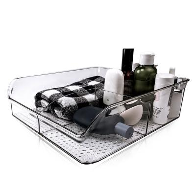 China Eco-Friendly Sustainable PET Clear Cosmetic Storage Box Multifunctional Makeup Organizer Tray for sale