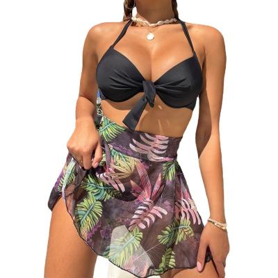 China Anti-pilling new European and American printed three-piece fashion beach skirt sexy bikini ladies split three-piece swimsuit for sale