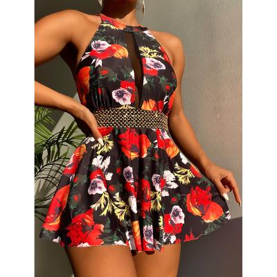 China European and American style anti-pilling new conservative one-piece swimsuit print swimsuit ladies beach one-piece skirt plus size swimsuit for sale