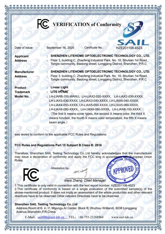 FCC - Shenzhen Litehome Optoelectronic Technology Co., Ltd.